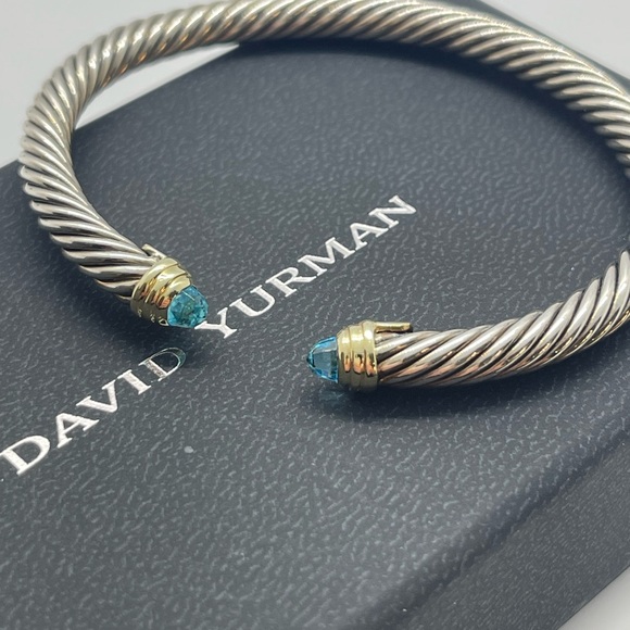 David Yurman Classic Cable Bracelet with 14K Yellow Gold and Blue Topaz, 5mm - Picture 10 of 11